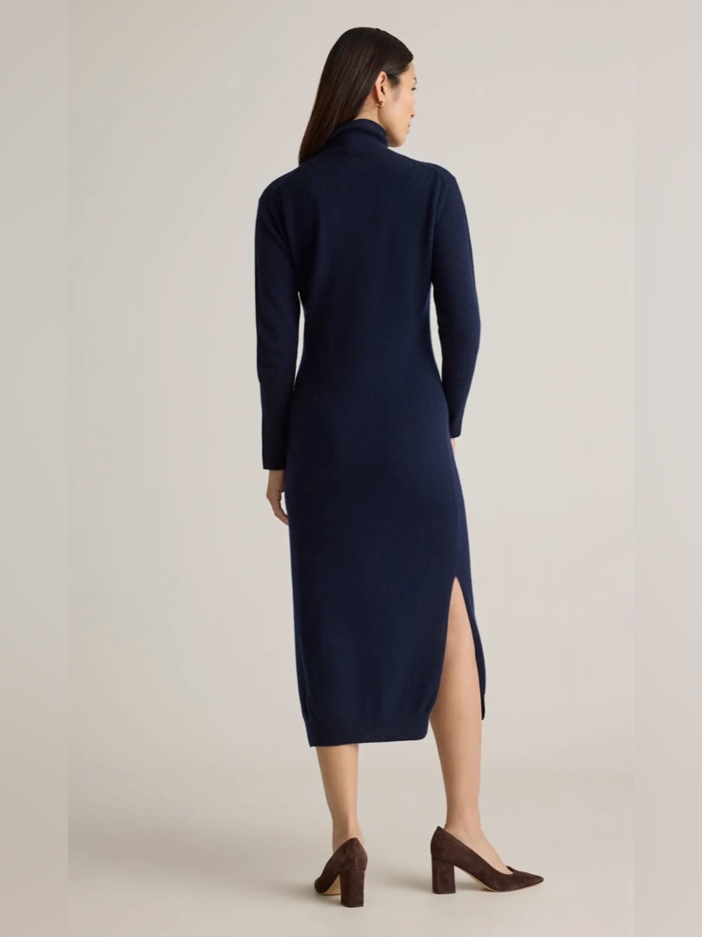 Quince Mongolian Cashmere Turtleneck Midi Sweater Dress in Navy - Size XL - Picture 4 of 6